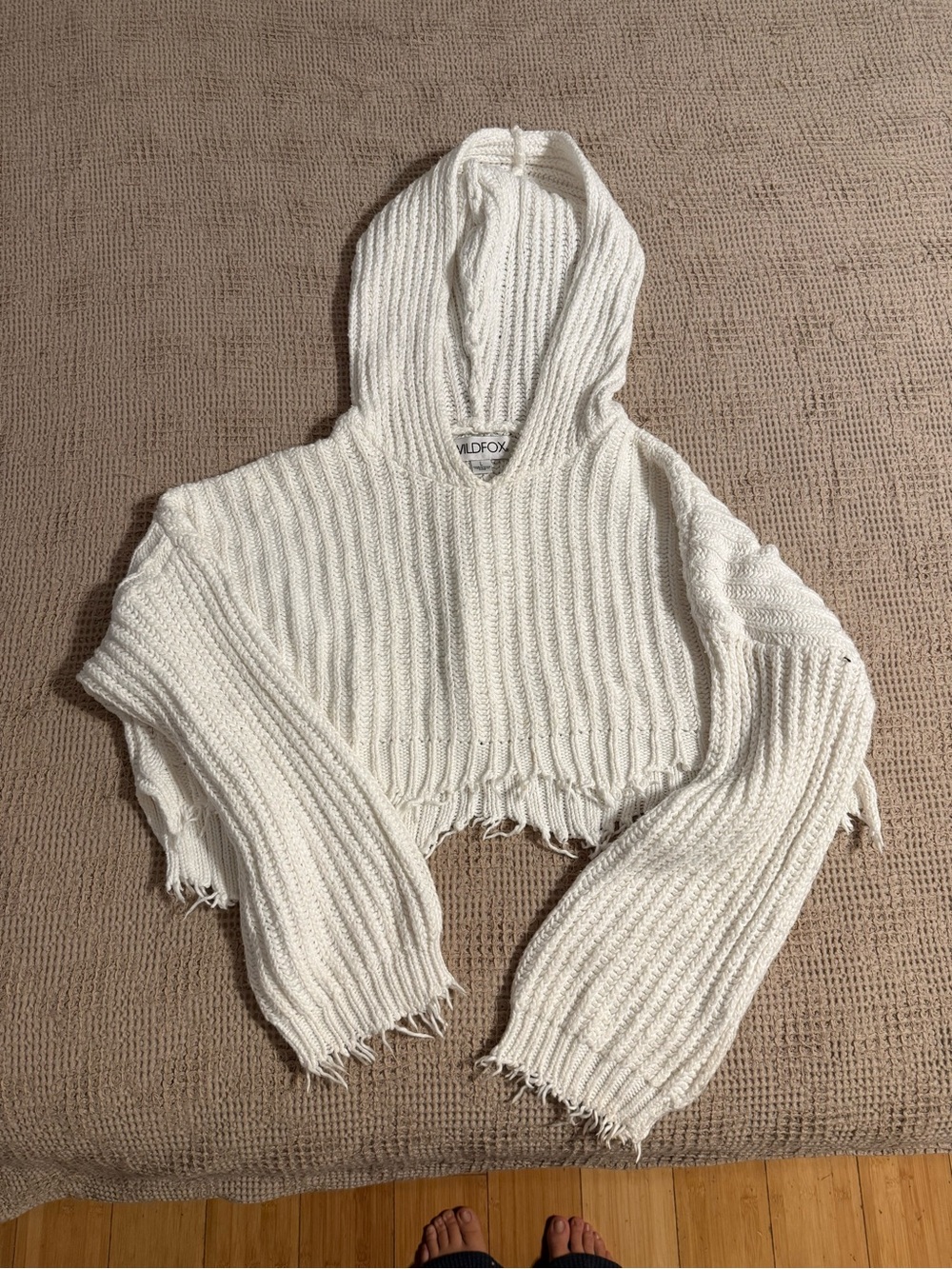 Wildfox White Cropped Hooded Knit Sweater